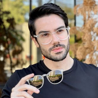 Óculos 2 em 1 Clip-On Masculino Redondo Fosco César