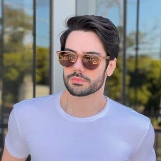 Óculos 2 em 1 Clip-On Masculino Redondo Marrom César