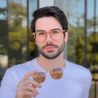 Óculos 2 em 1 Clip-On Masculino Redondo Marrom César