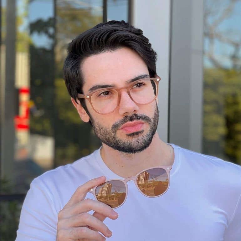 Óculos 2 em 1 Clip-On Masculino Redondo Marrom César