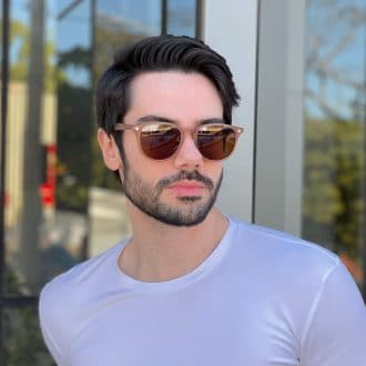 Óculos 2 em 1 Clip-On Masculino Redondo Marrom César