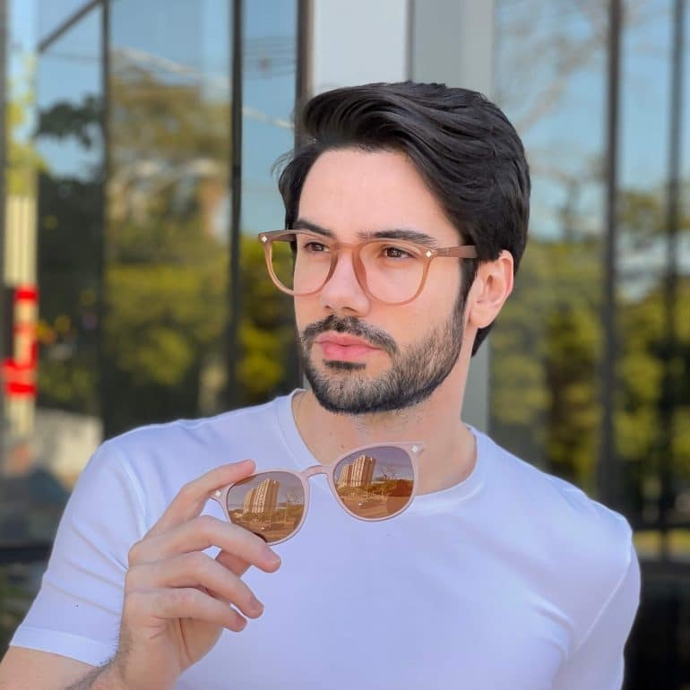 Óculos 2 em 1 Clip-On Masculino Redondo Marrom César