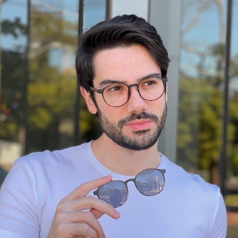 Óculos 3 em 1 Clip-On Masculino Redondo Tartaruga Ben