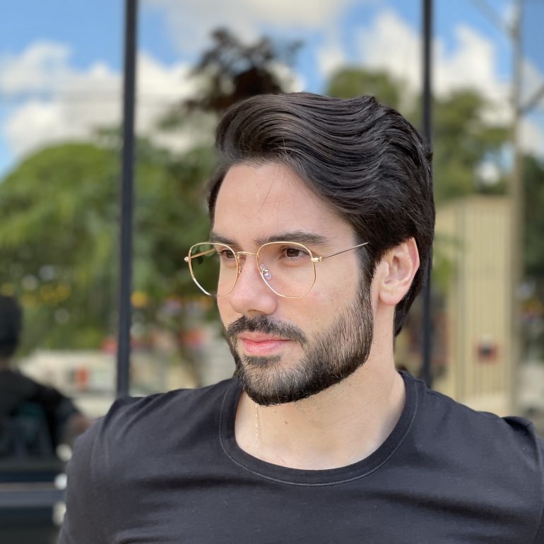 safine com br oculos de grau masculino hexagonal dourado 3