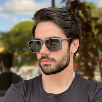 Óculos de Sol Masculino Quadrado Cinza Fosco Hugo