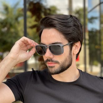 Óculos de Sol Masculino Quadrado Cinza Fosco Hugo
