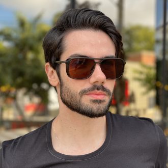 Óculos de Sol Masculino Quadrado Marrom Fosco Hugo