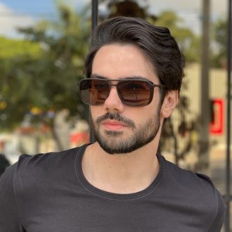 Óculos de Sol Masculino Quadrado Marrom Fosco Hugo