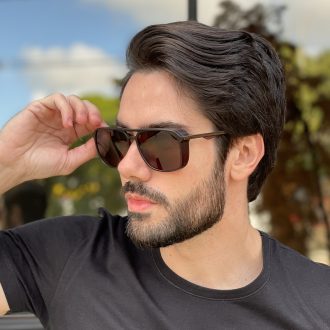 Óculos de Sol Masculino Quadrado Marrom Fosco Hugo