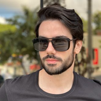 Óculos de Sol Masculino Quadrado Preto Fosco Hugo
