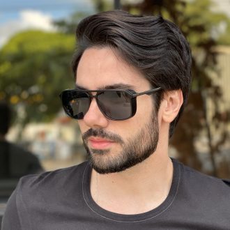 Óculos de Sol Masculino Quadrado Preto Fosco Hugo