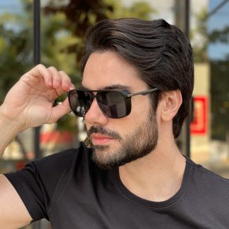 Óculos de Sol Masculino Quadrado Preto Fosco Hugo