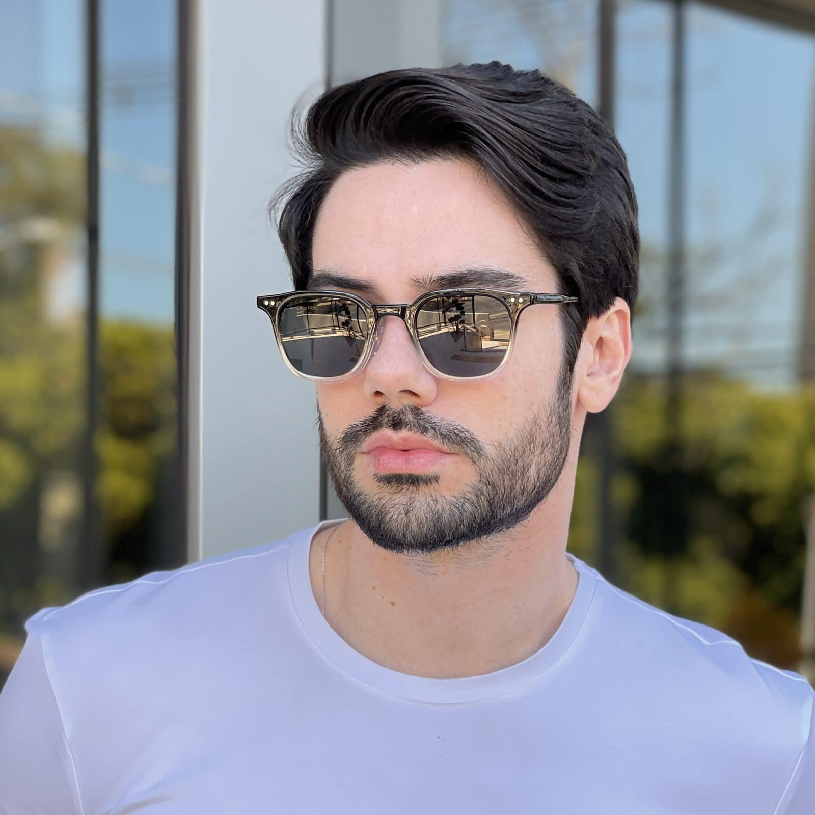 Óculos de Sol Masculino Quadrado Preto Transparente Romeu