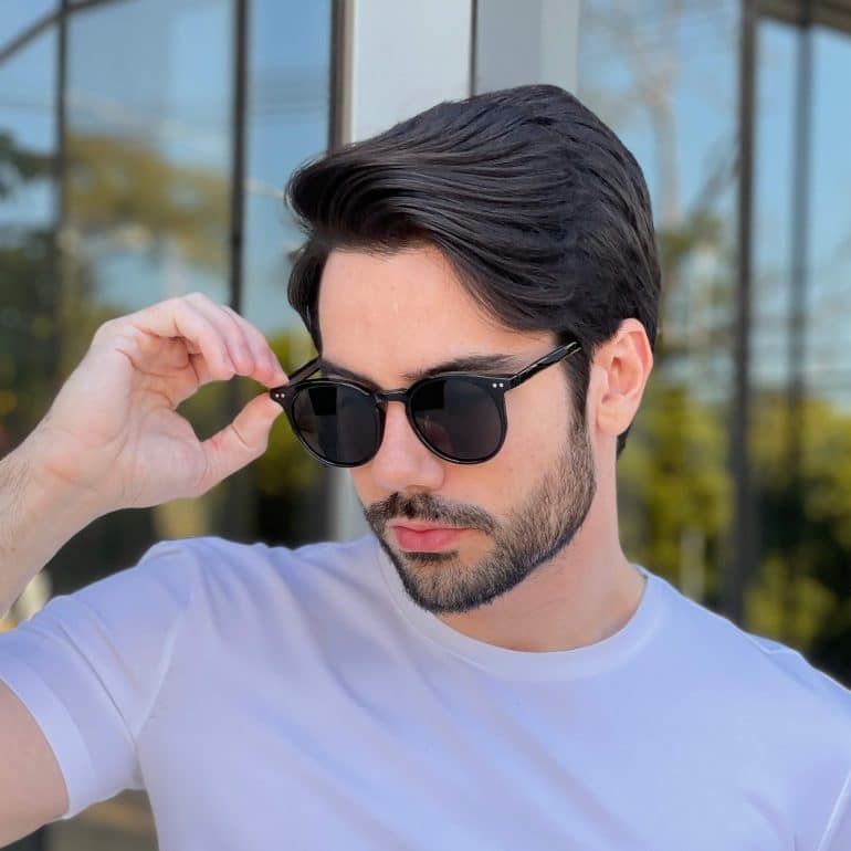 Óculos de Sol Masculino Redondo Preto Apolo