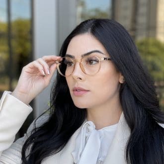 Óculos de Grau Redondo Dourado Transparente Carmela