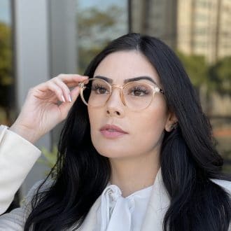 Óculos de Grau Redondo Dourado Transparente Carmela