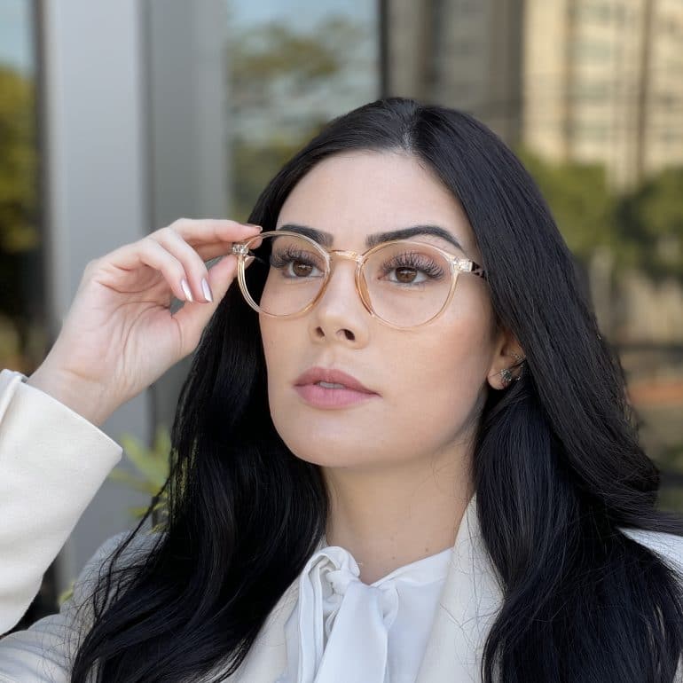 Óculos de Grau Redondo Dourado Transparente Carmela