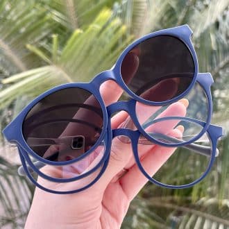 Óculos Infantil 3 em 1 Clip-On Redondo Azul Ariel