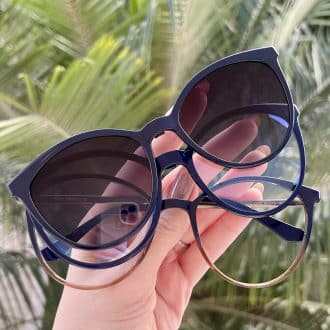 Óculos 3 em 1 Clip-On Redondo Azul com Nude Zoe