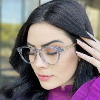 Óculos de Grau Redondo Azul Transparente Nadia