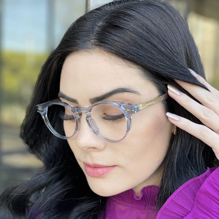 Óculos de Grau Redondo Azul Transparente Nadia