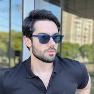 Óculos de Sol Masculino Retangular Azul Transparente Elvis