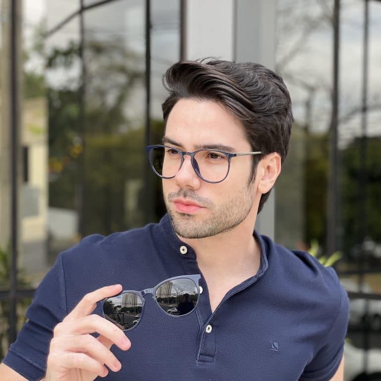 Óculos 2 em 1 Clip-On Masculino Redondo Azul Oscar