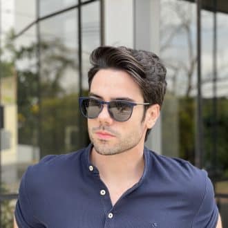 Óculos 2 em 1 Clip-On Masculino Redondo Azul Oscar