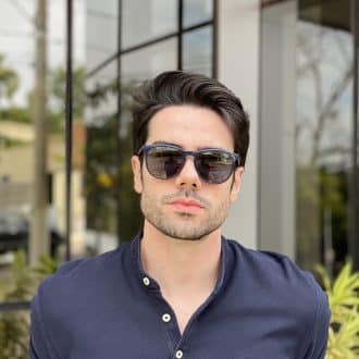 Óculos 2 em 1 Clip-On Masculino Redondo Azul Oscar