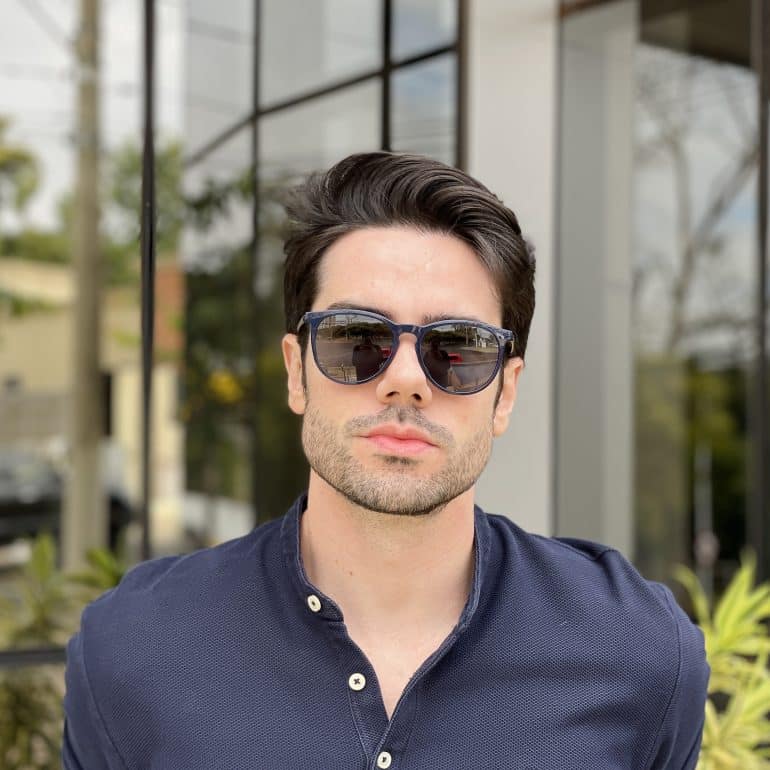 Óculos 2 em 1 Clip-On Masculino Redondo Azul Oscar
