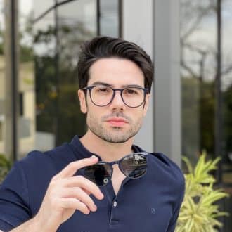 Óculos 2 em 1 Clip-On Masculino Redondo Azul Oscar