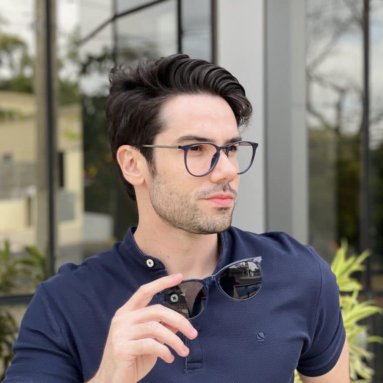 Óculos 2 em 1 Clip-On Masculino Redondo Azul Oscar