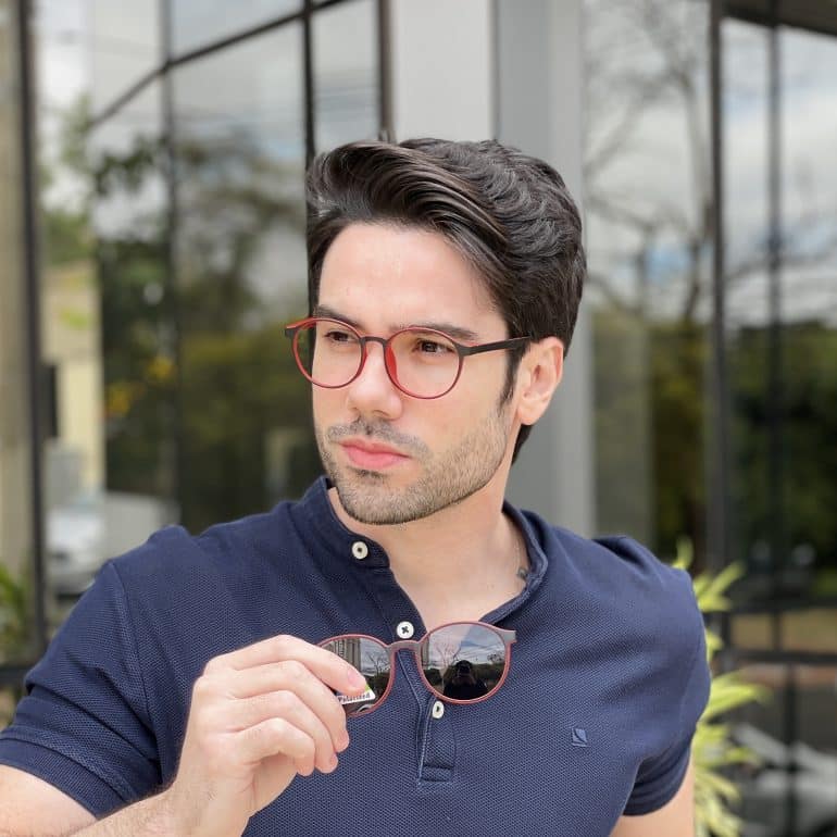 safine com br oculos 2 em 1 clip on masculino redondo preto com vermelho joaquim 2