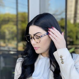 Óculos 2 em 1 Clip-On Redondo em Acetato Tartaruga com Azul Julia