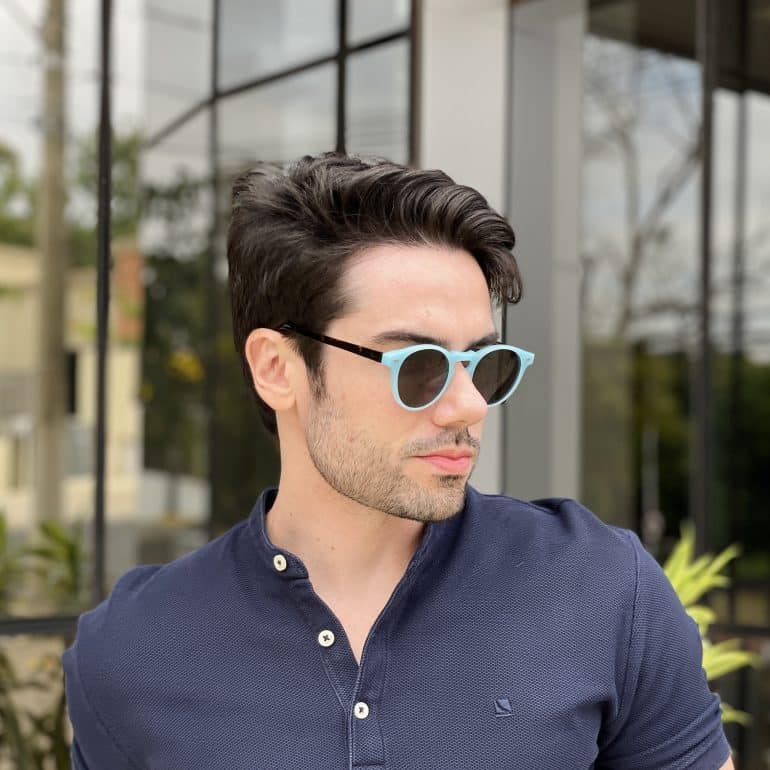 Óculos de Sol Masculino Redondo Azul Claro Italo