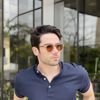 Óculos de Sol Masculino Redondo Marrom Transparente Jonas