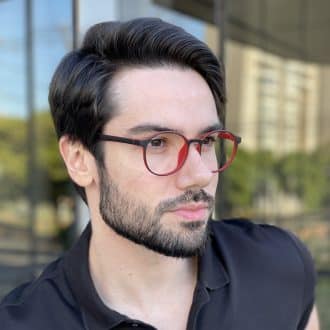 Óculos de Grau Masculino Redondo Preto com Vermelho Zeca 1