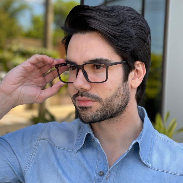 Óculos de Grau Masculino Retangular Preto com Cinza Rodolfo 2