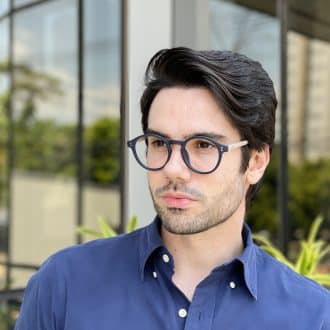 Óculos de Grau Masculino Redondo Azul Fosco Diego