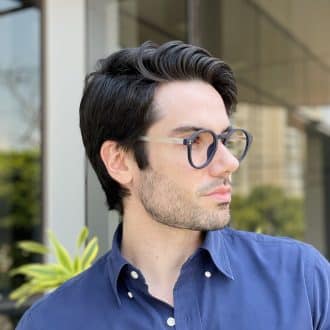Óculos de Grau Masculino Redondo Azul Fosco Diego 1
