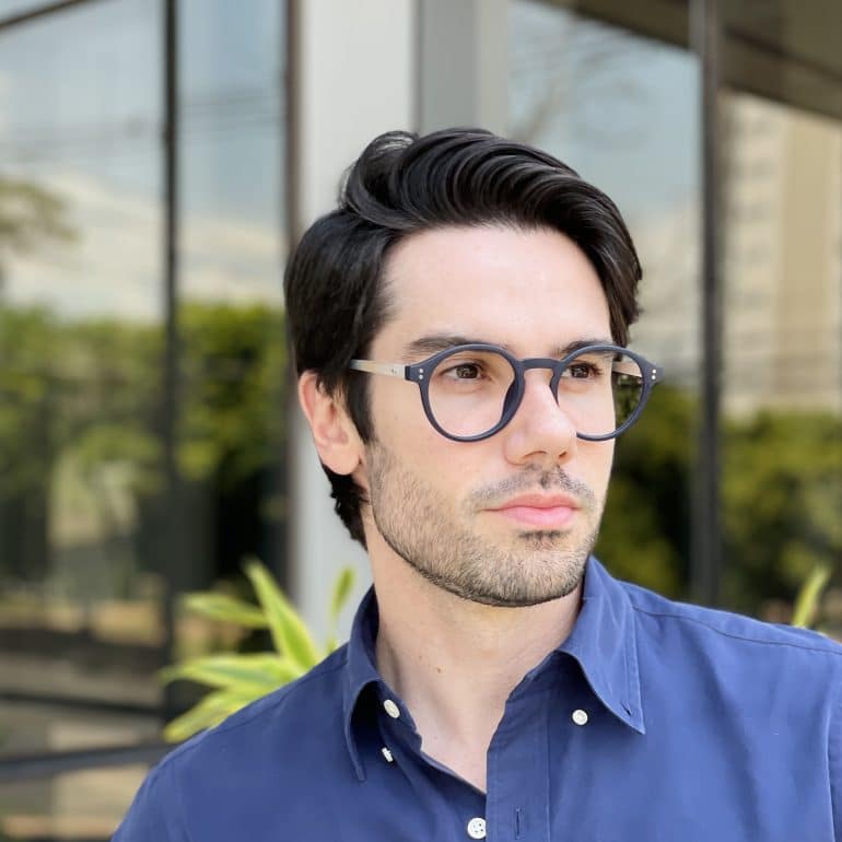 Óculos de Grau Masculino Redondo Azul Fosco Diego 3