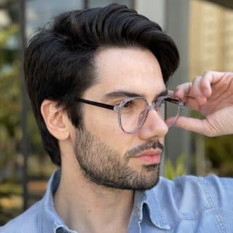 Óculos de Grau Masculino Redondo Azul Transparente Douglas 1