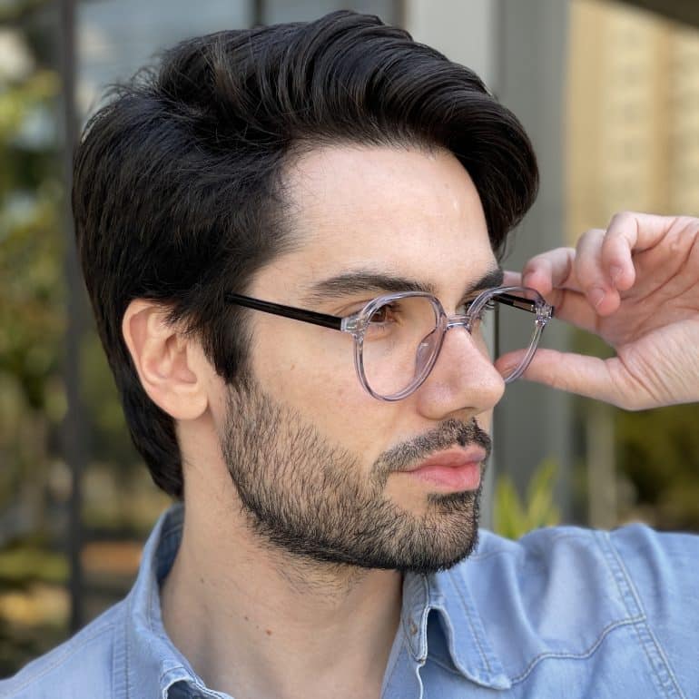 Óculos de Grau Masculino Redondo Azul Transparente Douglas 1
