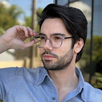 Óculos de Grau Masculino Redondo Azul Transparente Douglas