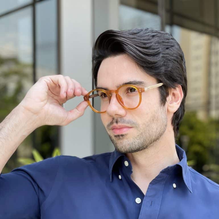 Óculos de Grau Masculino Redondo Caramelo Diego 2