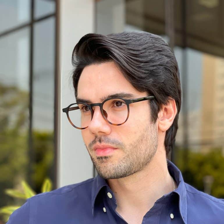 Óculos de Grau Masculino Redondo Preto com Tartaruga Gael 4