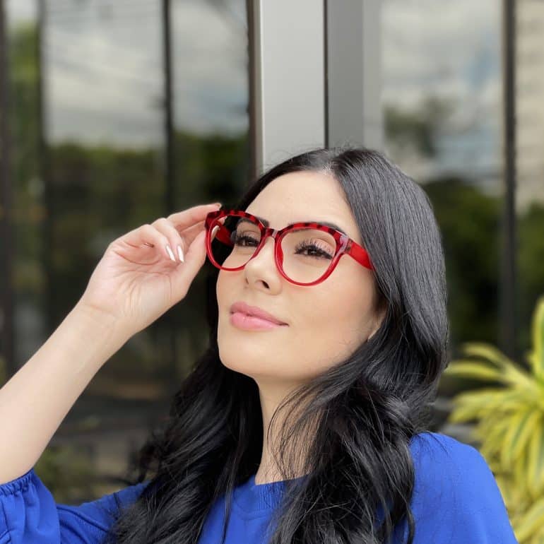 Óculos de Grau Redondo Vermelho com Tartaruga Paula 1