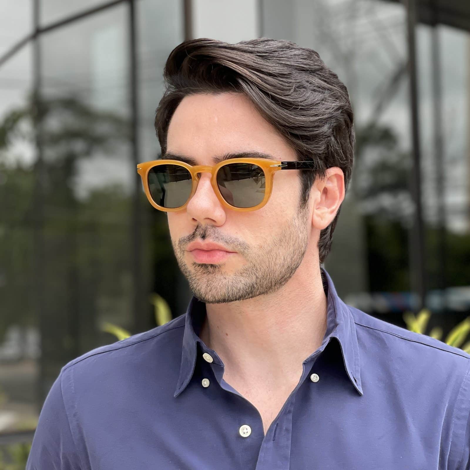 Óculos de Sol Masculino Quadrado Caramelo Leonardo 2 Óculos de Sol Masculino Quadrado Caramelo Leonardo 2