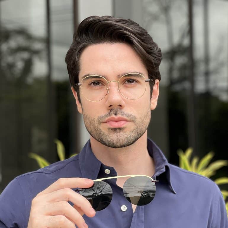 Óculos 2 em 1 Clip-On Masculino Redondo Dourado com Verde Eduardo 2