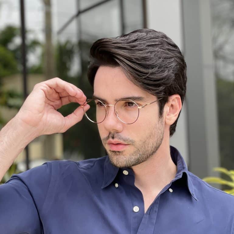 Óculos 2 em 1 Clip-On Masculino Hexagonal Dourado com Preto Heitor 6